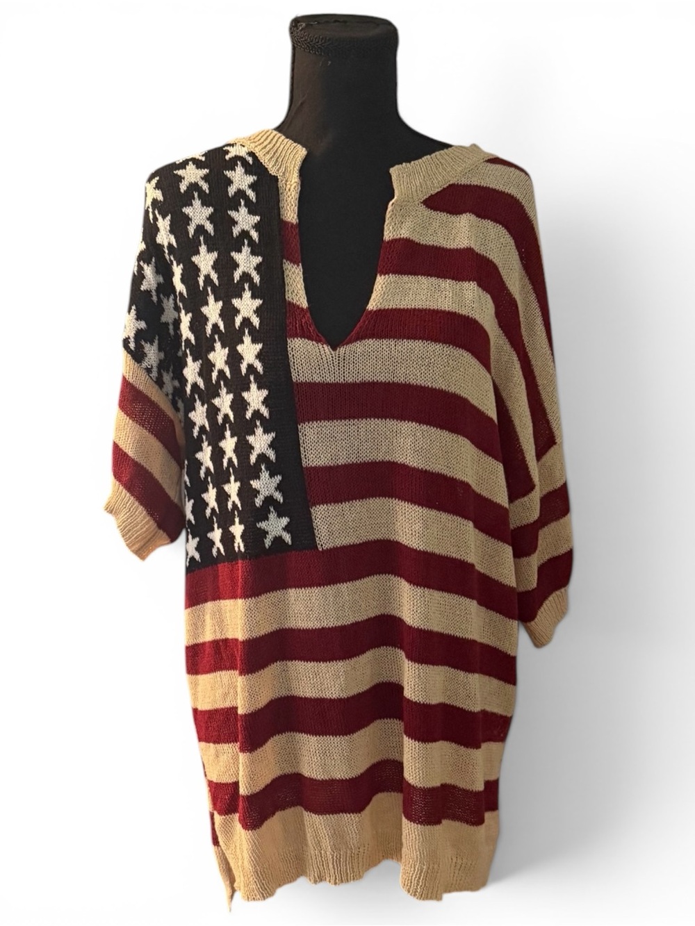 American Flag Knit Tunic Sweater - Red, Cream, Navy by BIBI